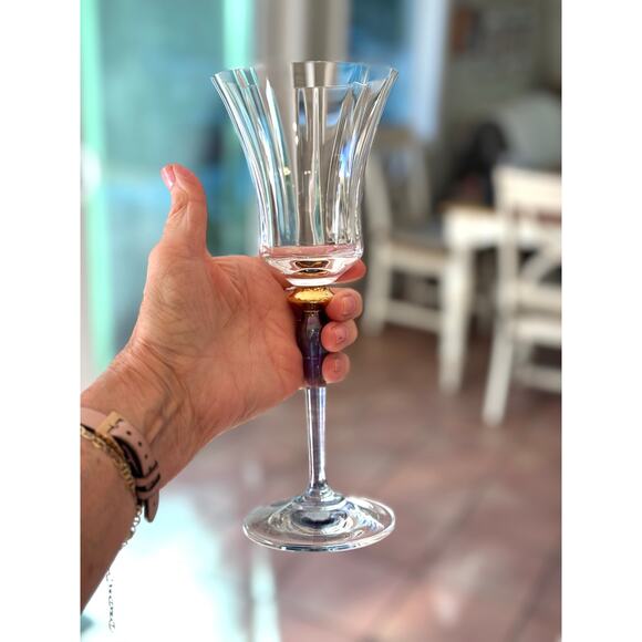 Rare Mikasa Royal Jamestown Blue Stem and Gold Knot Wine Glass Set of 2 - Picture 10 of 10